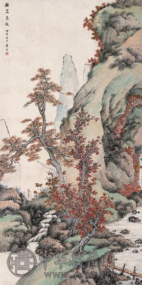 惠均 1934年作 林泉高致 立轴 设色纸本