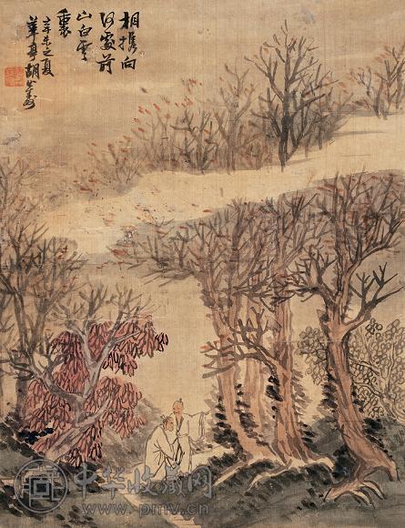 胡公寿 山水人物 立轴 绢本