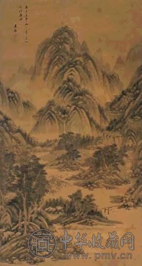 王鉴 壬子(1672年)作 烟浮远岫图 立轴 设色绢本