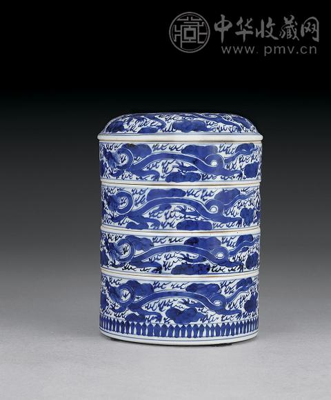 清晚期 青花四节套盒