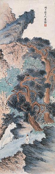 萧愻 山水 立轴 设色纸本