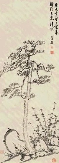 钱善扬 庚戌(1790)年作 幽篁松石 镜片 水墨纸本