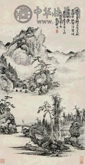 程鸣 1733年 松堂听流图 立轴 水墨纸本