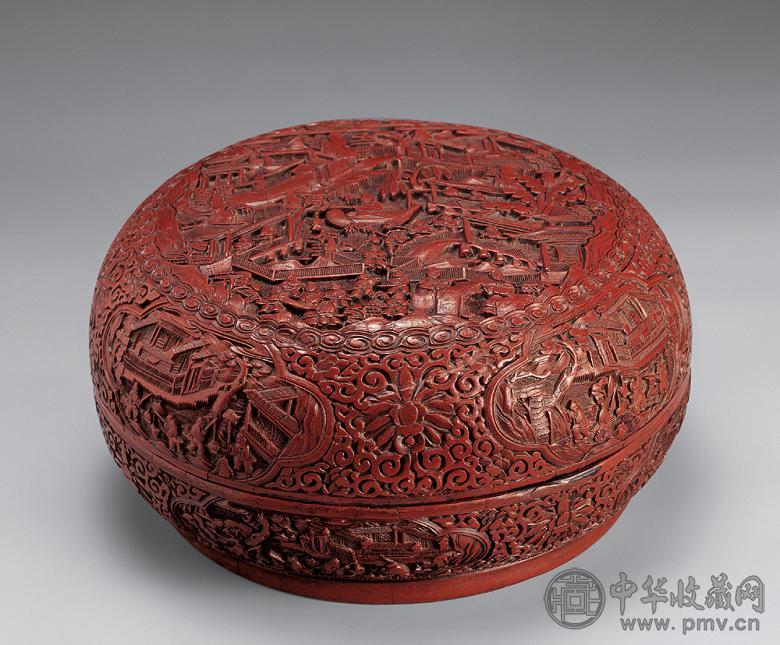清 剔红百子图大圆盒