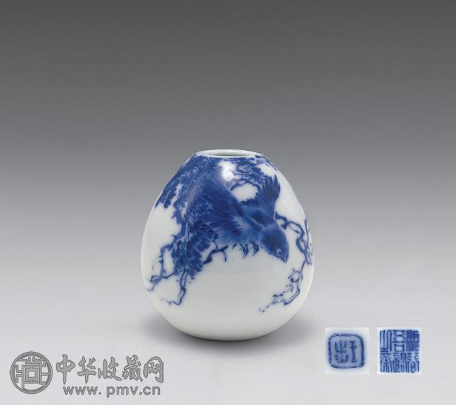 民国(1936年) 青花花鸟水孟