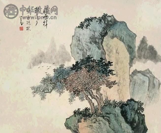 溥儒 浮云夕照 镜心 设色纸本