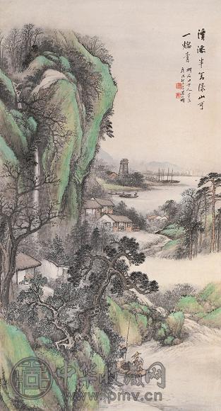 吴石僊 庚戌(1910年)作 溪山青绿 立轴 设色纸本