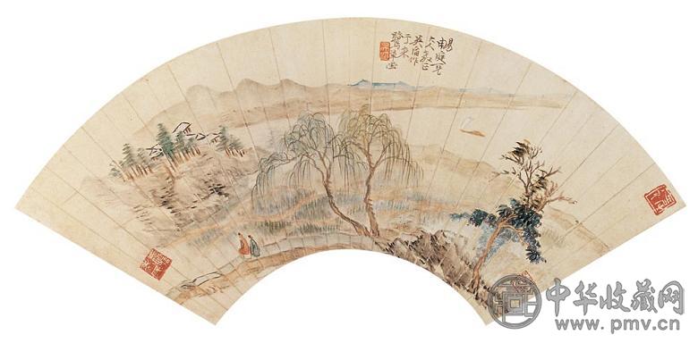 吴滔 江岸送别图 镜心 设色纸本