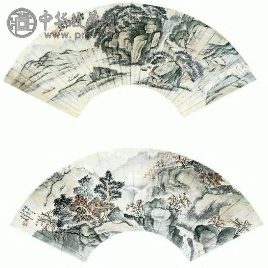 溥儒 山水扇面 扇面 设色纸本