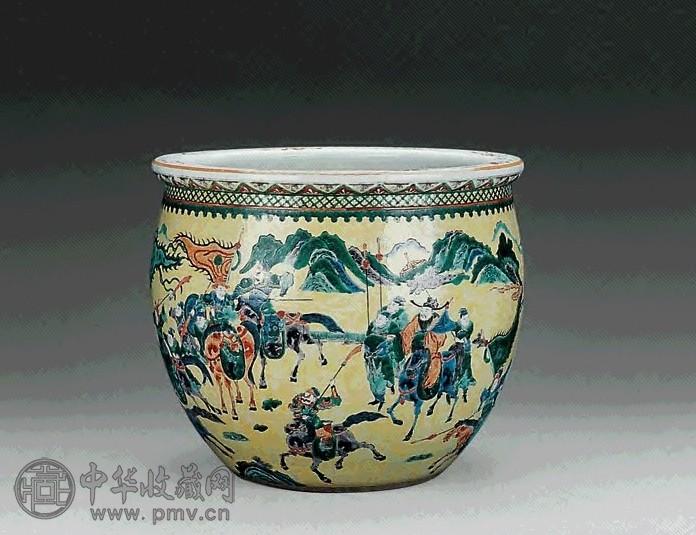 光绪 五彩三国人物大缸