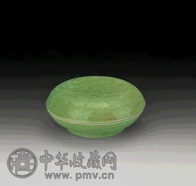 清光绪 绿釉暗刻龙纹印盒