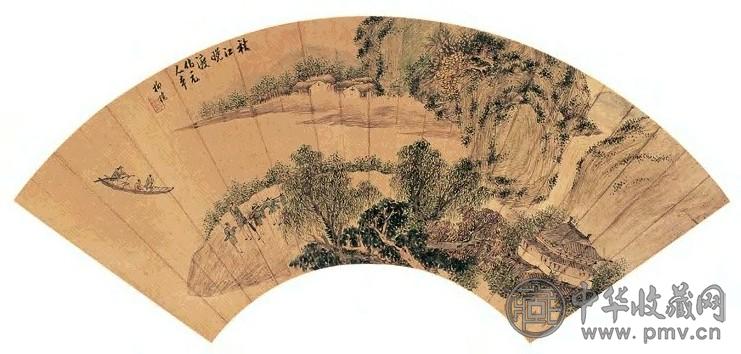 杨柳桥 秋江晚渡图 立轴 设色金笺