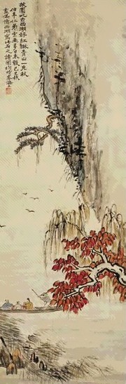 诸闻韵 西湖秋好 立轴 设色绢本