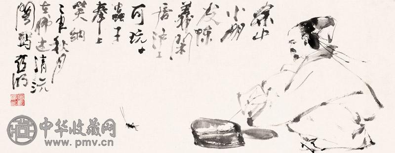 亚明 1985年作 斗蟀图 镜心 水墨纸本