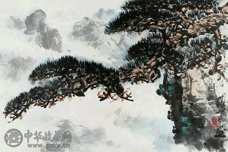 关山月 松石 镜片 设色纸本