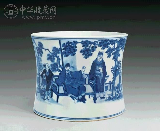 清康熙 青花人物笔筒