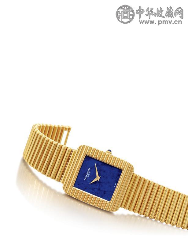 百达翡丽18k黄金长方形青金石表盘链带腕表型号3733