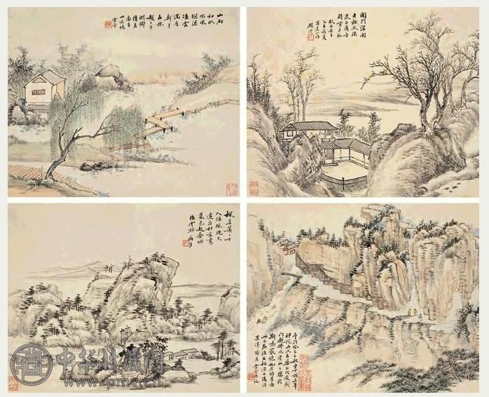 清末 顾沄 仿古山水 册页(12开)