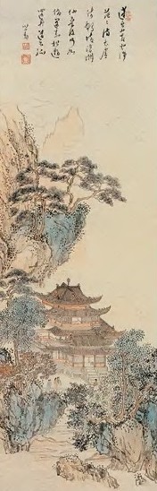 溥儒 重阁云山图 立轴 纸本设色