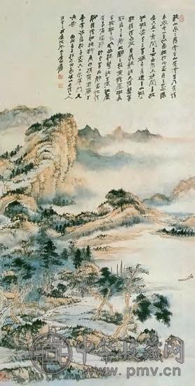 近现代 张大千 晚上看云 轴