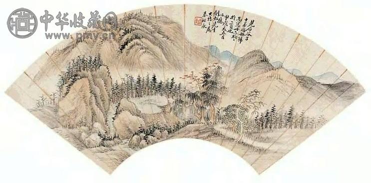 秦祖永 甲戌(1874年作) 山水 扇面 设色泥金