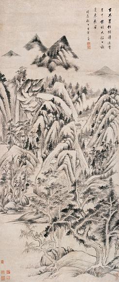 董其昌 1628年作 古木清流 立轴 水墨纸本