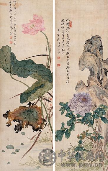 孙永明 花卉 四屏 设色绢本