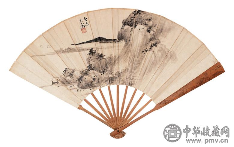 萧俊贤 1926年作 远山风帆 成扇 水墨纸本