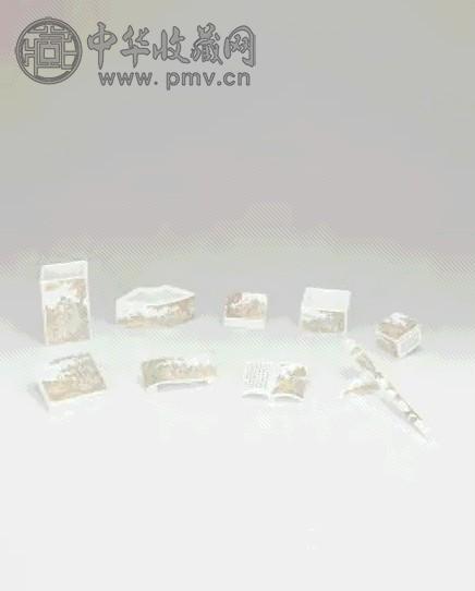 民国 粉彩山水人物纹文具