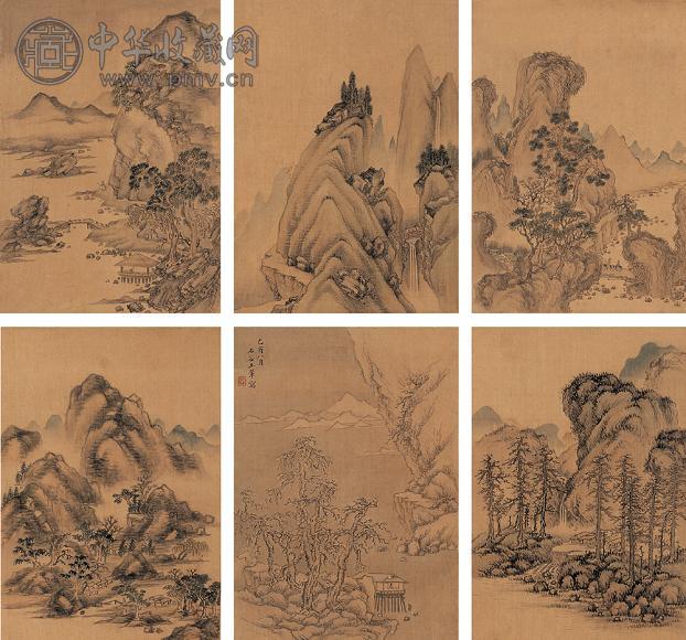 王翚(款) 山水十二挖 四屏 绢本