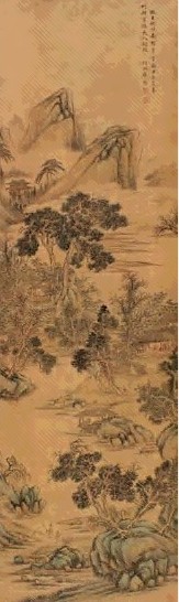廖枟 南村草堂图 立轴 设色绢本