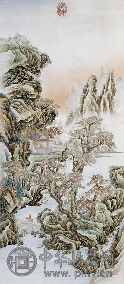 民国 张志汤绘粉彩山水瓷板