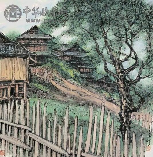王琦 春江帆影 横幅 设色纸本