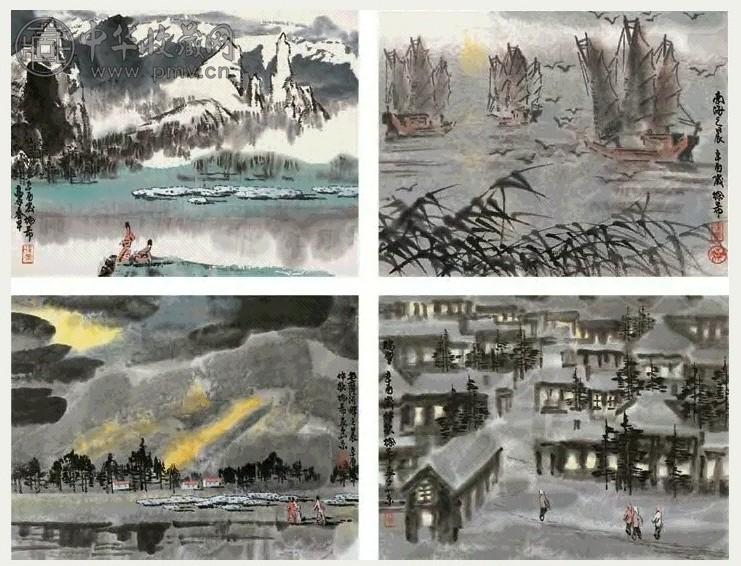 徐希 1981年作 拉萨河畔之晨 瑞雪 南海之晨 高原春早 立轴 设色纸本