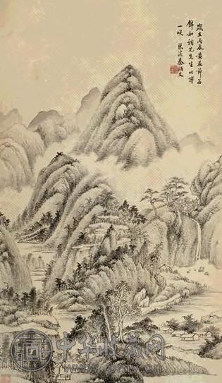 秦炳文 1856年 溪村壑隐图 立轴 水墨纸本