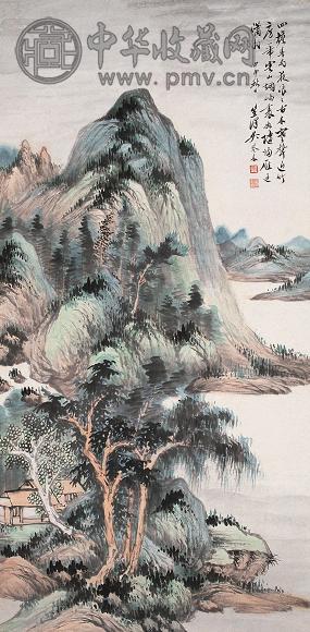 吴琴木 1944年作 古木烟岫图 立轴 设色纸本