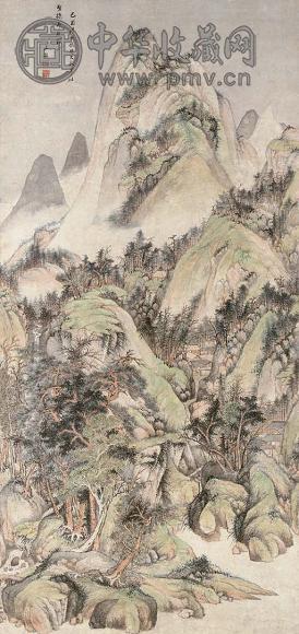 王鉴 一六六九年作 仿赵孟頫山水 立轴 设色纸本