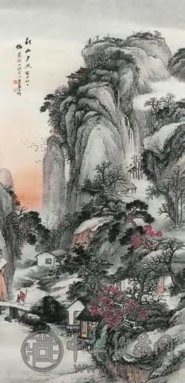 吴石仙 癸丑(1853年)作 秋山夕照 立轴 设色纸本