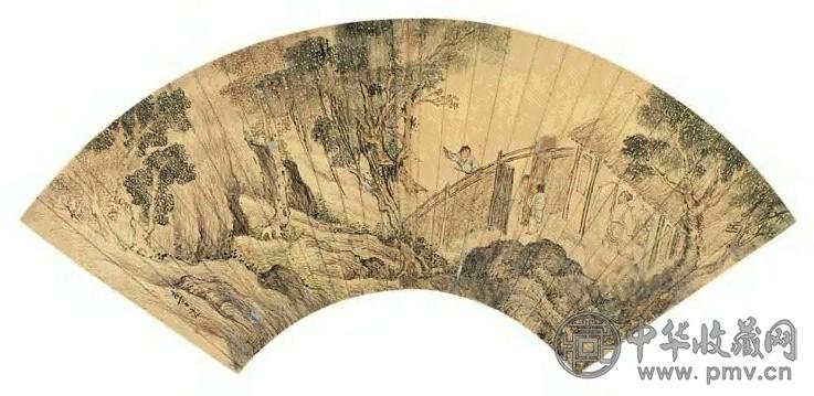 李士达 山居读书图 扇面 设色金笺