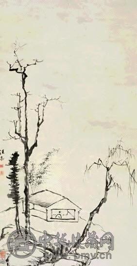 汪恭 山水 轴 设色墨本