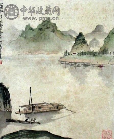 白雪石 山水 镜心 设色绢本