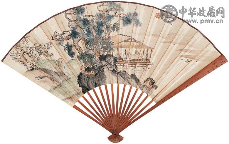 陈少梅 庚辰(1940年)作 松溪水榭 成扇 设色纸本