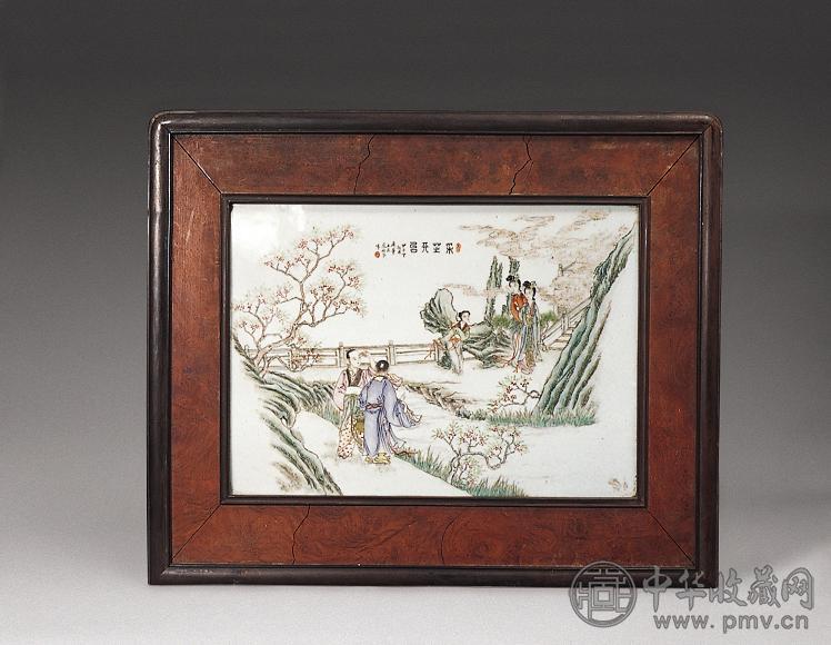 民国 粉彩人物故事瓷板