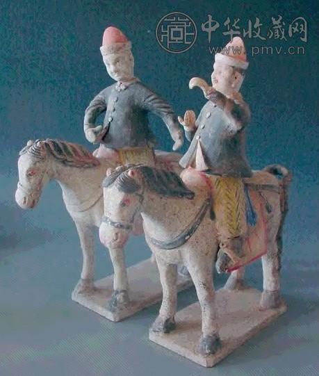 明 彩陶骑马像(1对)