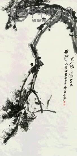 张大千 辛丑(1961年)作 古松 立轴 水墨纸本