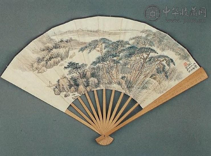萧愻 己巳(1929年)作 松溪垂钓 扇面 设色纸本
