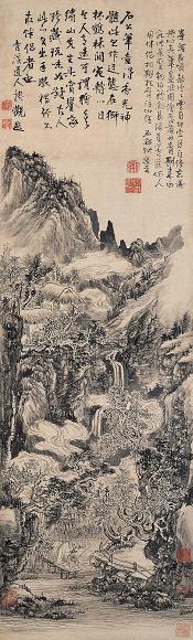 石溪 溪山垂钓图 立轴 水墨纸本