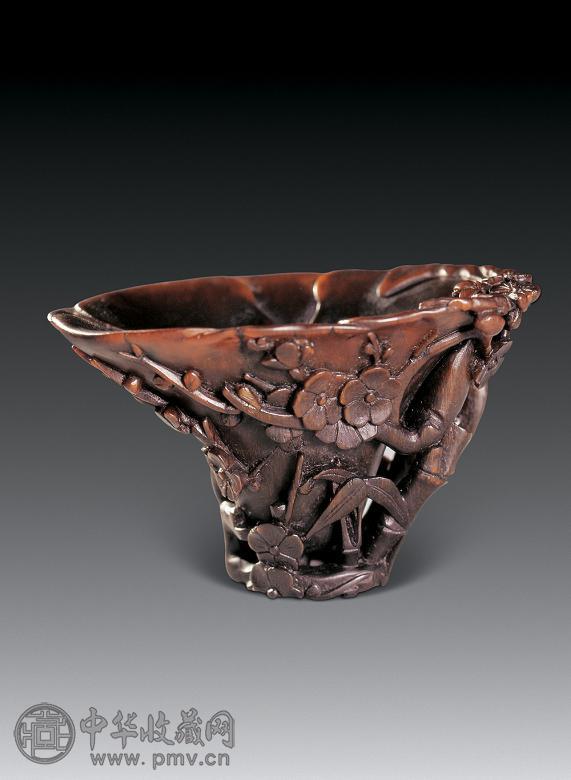 明末清初 犀角雕梅花杯