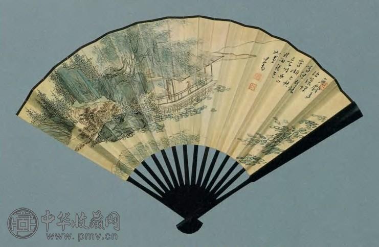 溥儒 现代 湖边秋色 成扇