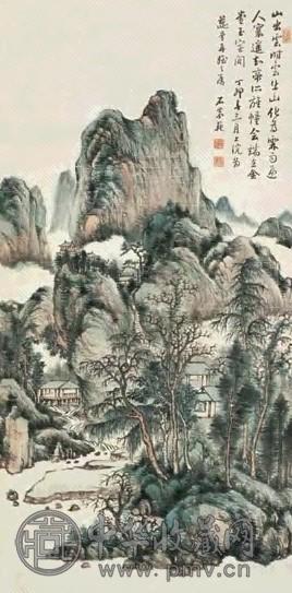 洪范 1867年作 山水 立轴 设色纸本